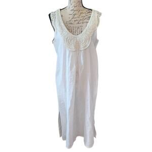 L'affaire Linen Shift Dress Size M Ivory Sleeveless Crochet Collar Pockets Slits